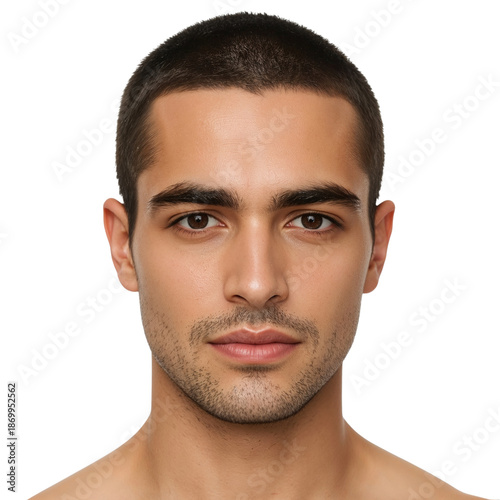 Young Man With Short Hair Looking Directly at the Camera With a Neutral Expre...