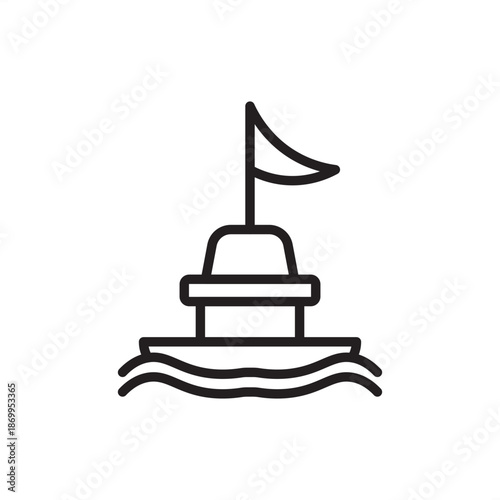 Industrial maritime icon featuring a floating navigation buoy with a central tower structure, a signaling flag, and a stable base positioned atop ocean waves, symbolizing nautical safety and maritime 