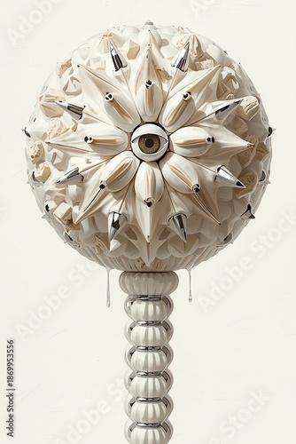 Surreal Art Deco Luxury White Hybrid Sculpture of Human Teeth and Eyes in High-Fashion Uncanny Valley Style