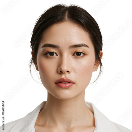 Woman With Short Hair Wearing a Red Blazer Poses for a Portrait in Front of a...