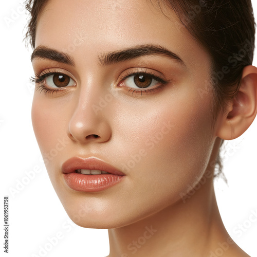 Model Poses for a Beauty Shoot With a Neutral Background in a Studio Setting