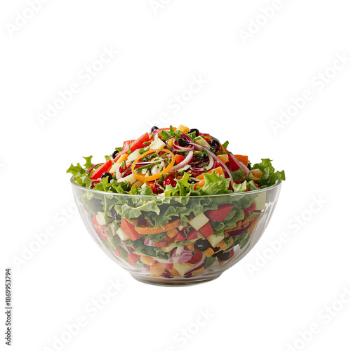 Fresh Salad Packed With Vegetables and Fruits Served in a Clear Glass Bowl