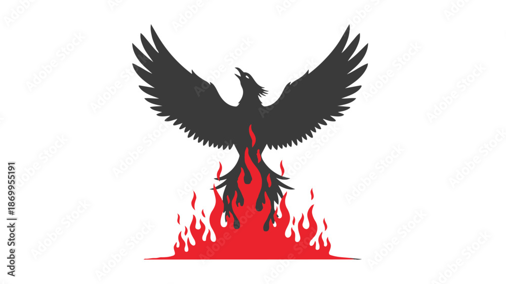 Fototapeta premium Black phoenix rising from red flames