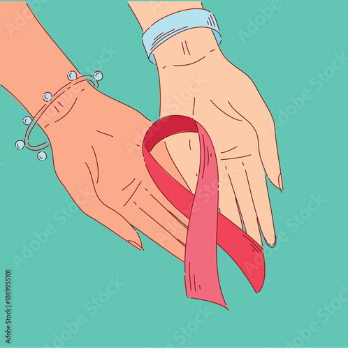 Closeup Depiction Of Groups Supporting Health Causes Through Symbolic Gestures And Accessories