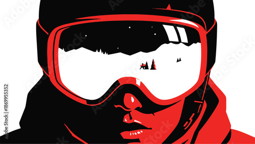 Closeup of a person wearing ski goggles