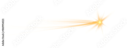 Photography Golden shooting star with long glowing trail and bright flare on black background, abstract comet light effect isolated in PNG format