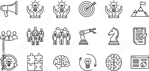 Collection of business and industry related line icons and symbols