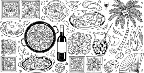 Culinary delights and wine illustration