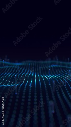 Abstract big data wave animation with data flow. Futuristic information aesthetics. Business digital background. 3d render animation Vertical video