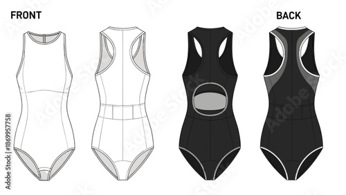 Stylish One-Piece Swimsuit Vector Illustration