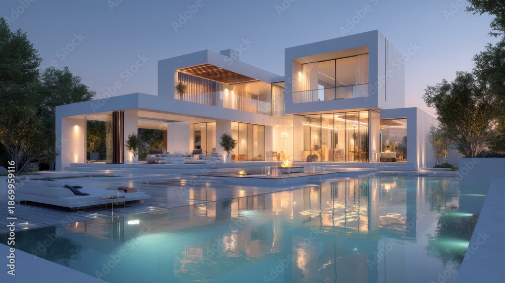 custom made wallpaper toronto digitalModern luxury home with pool at dusk