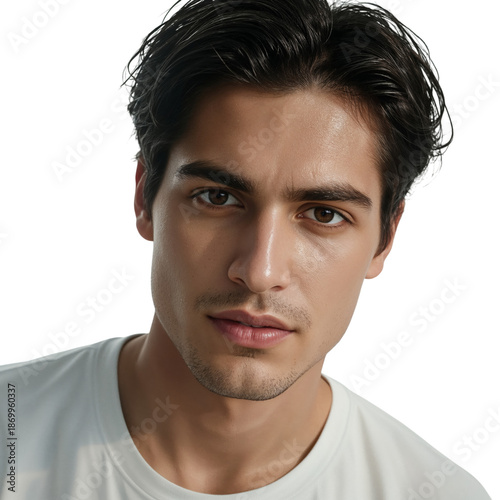 Young Man Looking Directly at the Camera With Focus on His Facial Features an...