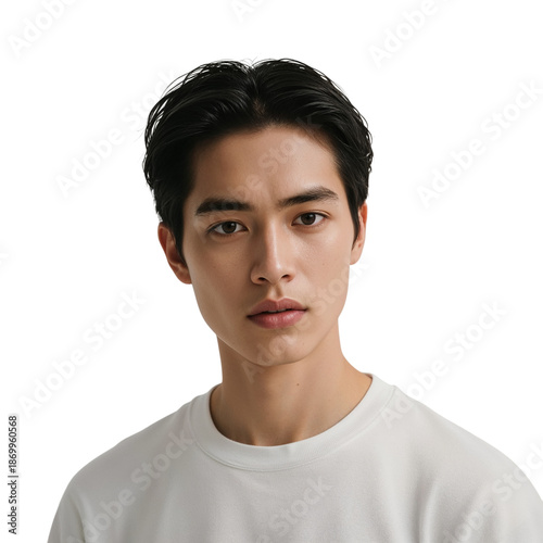 Young Man Poses for a Portrait in a Plain Shirt in Front of a Blank Backgroun...