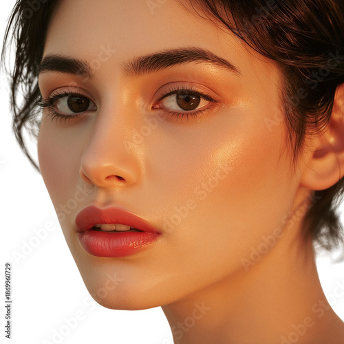 Young Woman Poses in Soft Light, Revealing Features and Natural Beauty