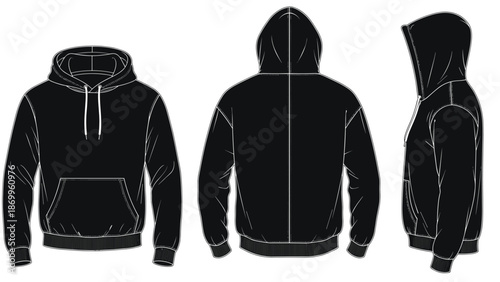 Mens Black Hoodie with Drawstring and Front Pocket