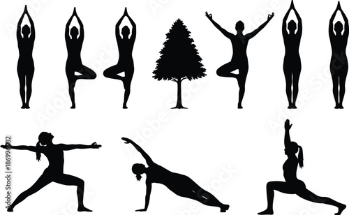 Professional Silhouette Collection of Gymnasts Ballet Dancers Yoga Poses and Dinosaurs Featuring CAD Drawing Flat Vector Illustration for Architectural Design Projects