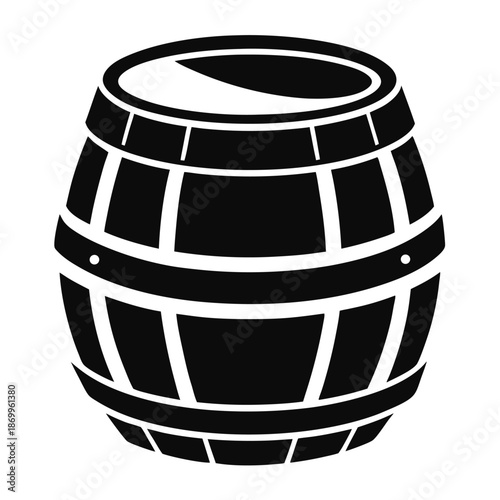 Classic Wooden Barrel Black and White Silhouette Isolated on White for Beverage and Storage Concepts