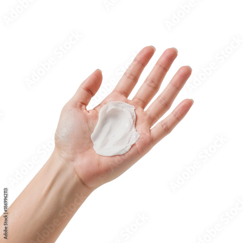 Hand Holding Cream With White Lotion for Skin Care in Bright Setting During D...