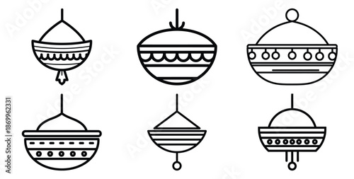 A collection of modern and minimal indian festive joy icon outline icon set. Holiday outline icons