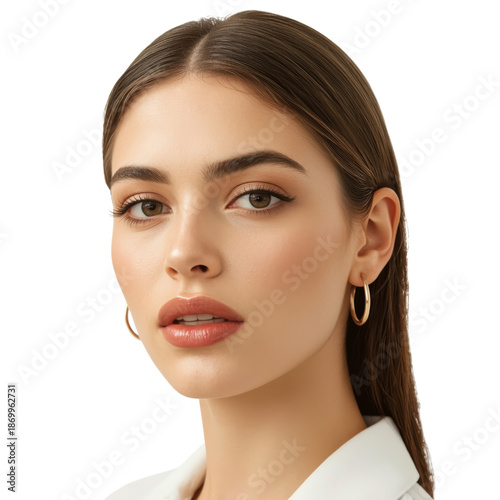 Young Woman With Long Hair Posing in a Simple Outfit for a Close-Up Portrait ...
