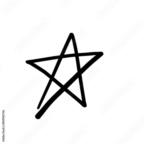 Hand drawn star shape, black brush doodle star isolated on transparent background
