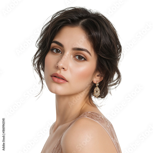 Young Woman With Natural Makeup and Simple Hairstyle Poses for a Clear Portra...