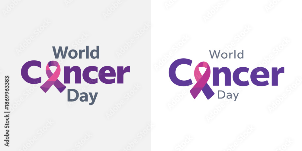 Obraz premium World cancer day typography with pink awareness ribbon and clean layout. Theme of support, prevention, and global health awareness