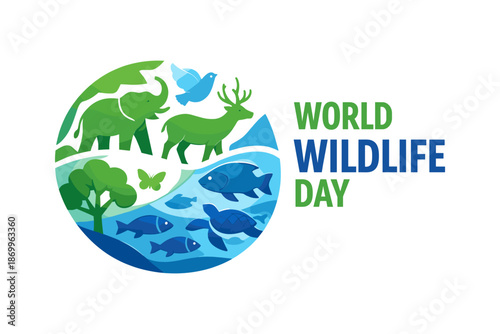 World wildlife day with global nature circle and animal symbols. Concept of environmental balance and ecosystem unity