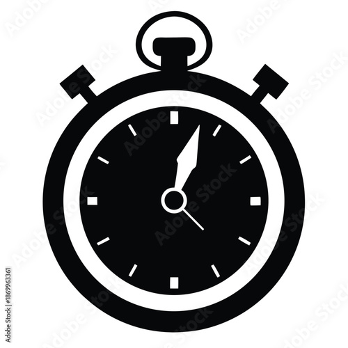 Simple black and white solid stopwatch icon, a versatile graphic element for time tracking and event management concepts.
