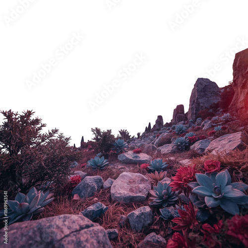 Colorful Plants Grow on Rocky Terrain in a Natural Landscape During Daylight ...
