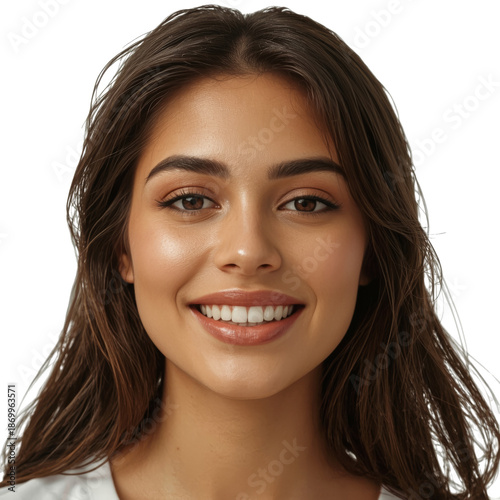 Model Poses With Hand on Face in a Light Sweater, Showcasing Makeup and Hairs...