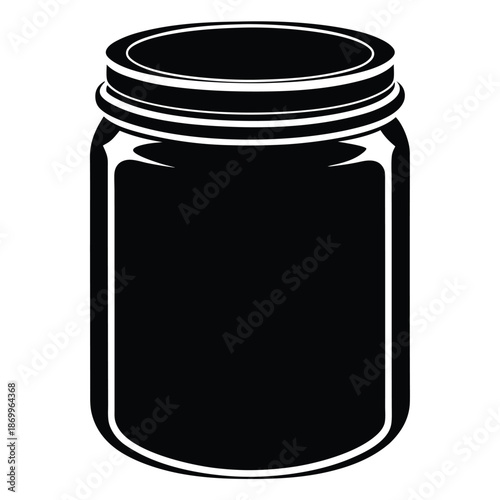 Simple Canning Jar Black and White Silhouette Icon: Homemade Food Preservation and Kitchen Storage Vector
