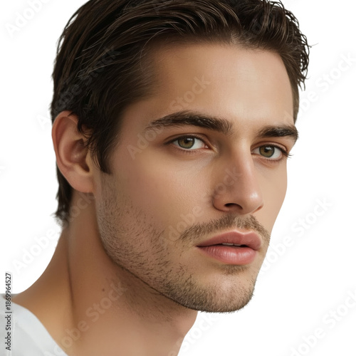 Young Man With Light Hair Looking to the Side Against a Plain Background