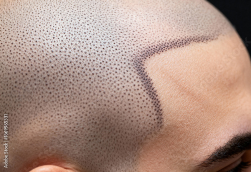 Hair simulation technique close-up on scalp for hairline restoration