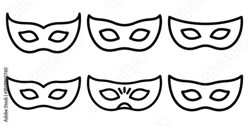 A collection of modern and minimal holi festival mask outline icon set. Holiday outline icons