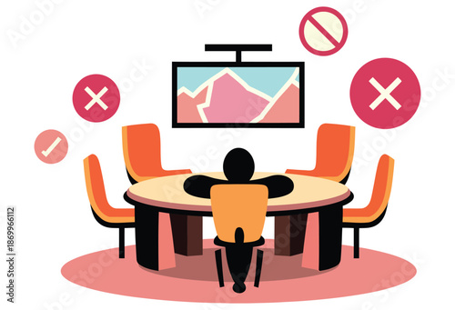 Person Sitting Alone at Conference Table.