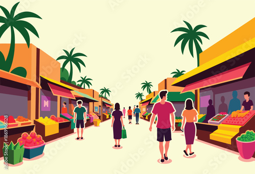 People Shopping at Outdoor Market Stalls.