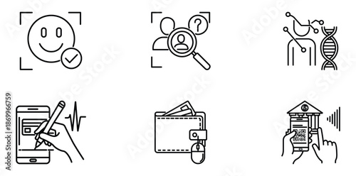 Digital Icons Set: A collection of concise line art icons representing the integration of technology in modern life. Capturing the essence of innovation and digital interaction.