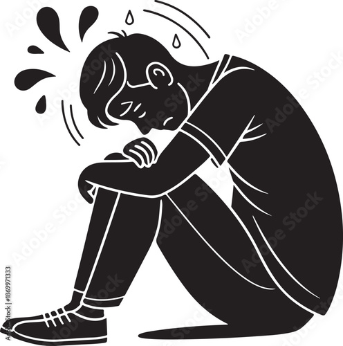 Man experiencing stress and anxiety in a dark silhouette