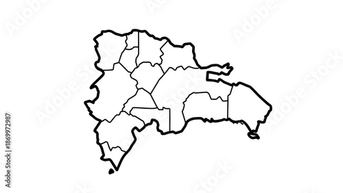 Detailed outline map of the Dominican Republic, showcasing its administrative provinces and geographical subdivisions, ideal for educational content, geographic studies, and presentations