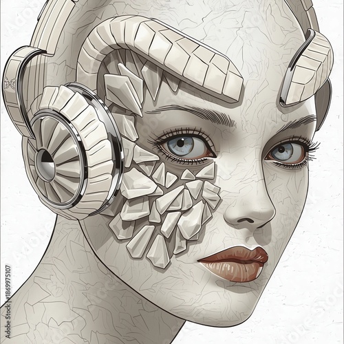 Surreal Art Deco Luxury White Hybrid Sculpture of Human Teeth and Eyes in High-Fashion Uncanny Valley Style