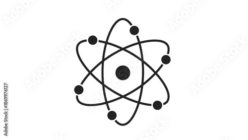 Simple black and white atomic structure illustration.