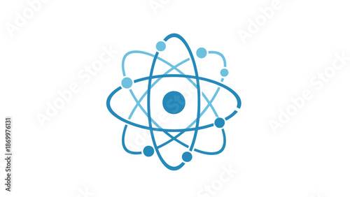 Blue atom icon symbolizing science and technology.