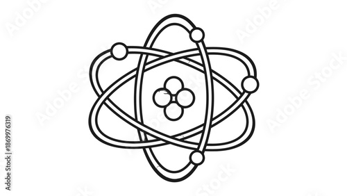 Simple line drawing of an atom with orbiting electrons and a nucleus.