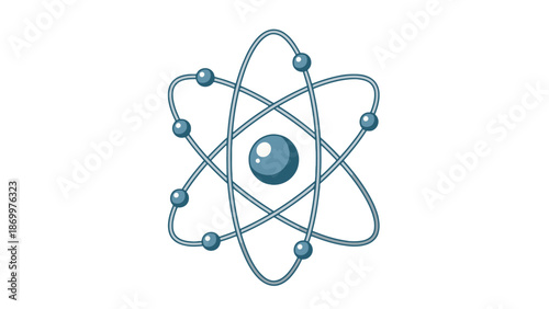 Simple blue atomic structure illustration on white background.