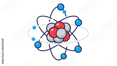 Simplified illustration of an atom with electrons orbiting the nucleus.