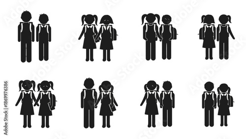 Collection of black silhouettes depicting various student interactions and friendships.