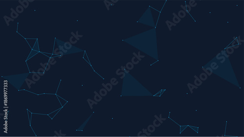 Dispersed blue lines and dots forming an evolving digital network communication structure