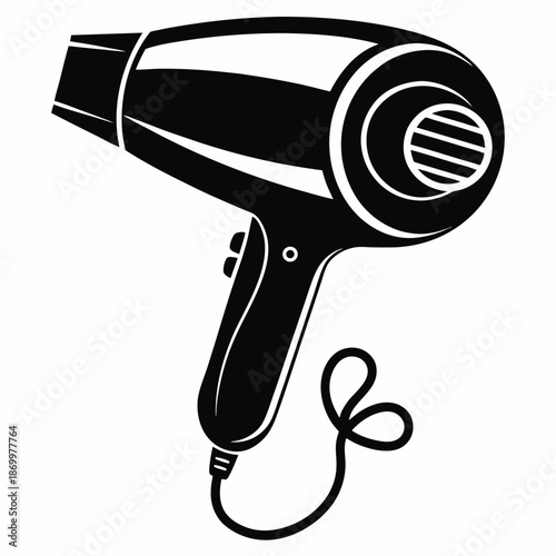 Black and white illustration of a hair dryer simple design hair salon styling tool
