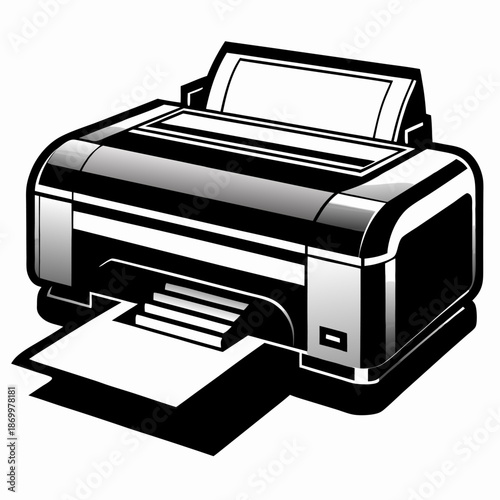 Black and white inkjet printer illustration office technology device